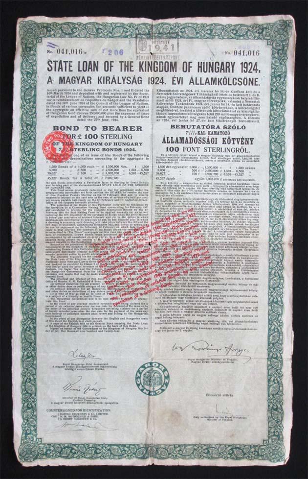 Magyar Kirlysg llamklcsne 100 font 1924
